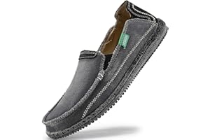 VILOCY Mens Slip on Deck Shoes Casual Canvas Loafers Beach Boat Shoes Zero Drop Vintage Flat