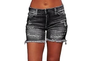 Flamingals Ripped Stretchy Jean Shorts for Women Raw Hem Low Waist Casual Trendy Denim Shorts