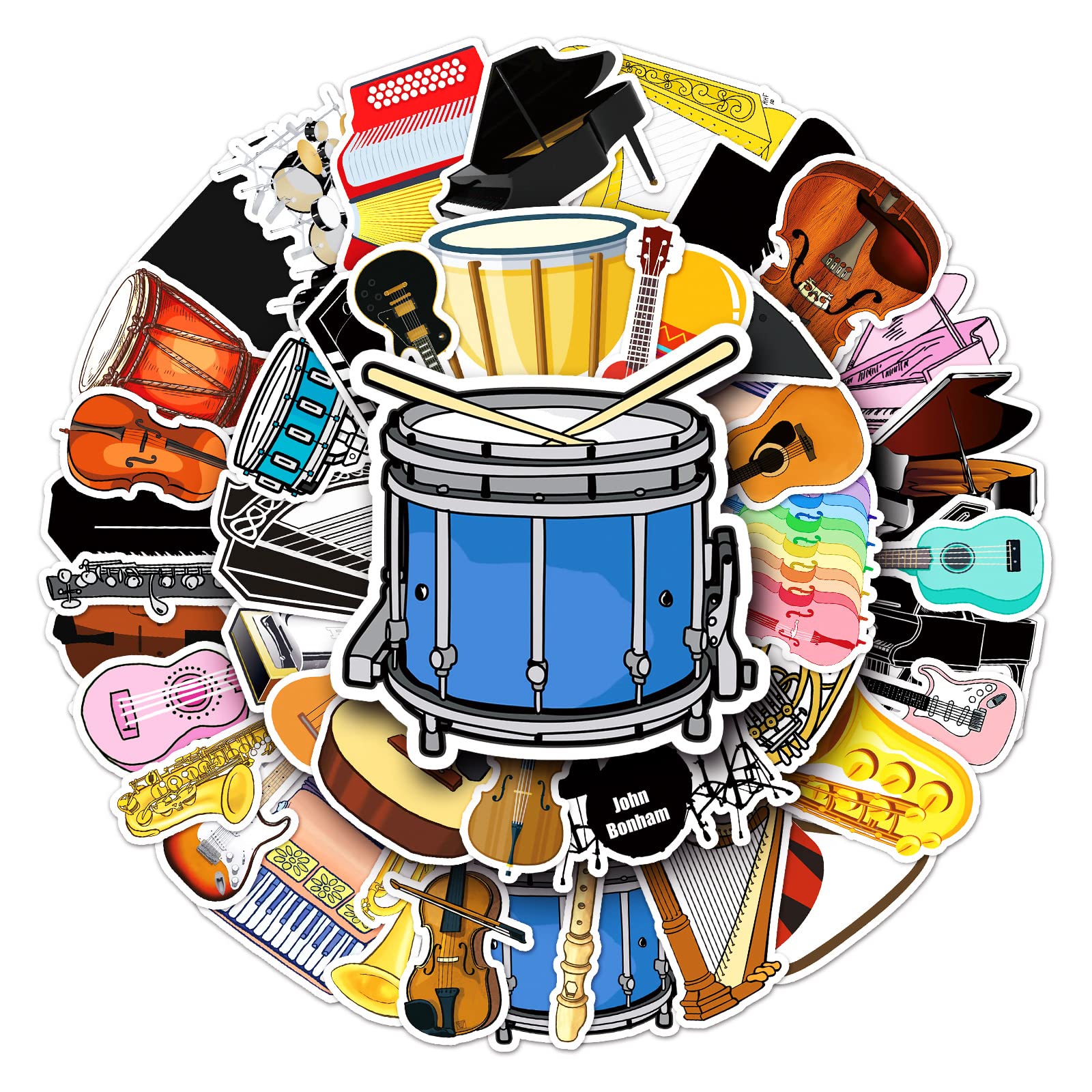 Musical Instrument Stickers for Laptop(50 PCS),Gift for Children Teens Adults Girl Boys,Waterproof Stickers for Water Bottle,Musical Instrument Vinyl Stickers for Scrapbook,Skateboard,Bike,Phone,Dairy