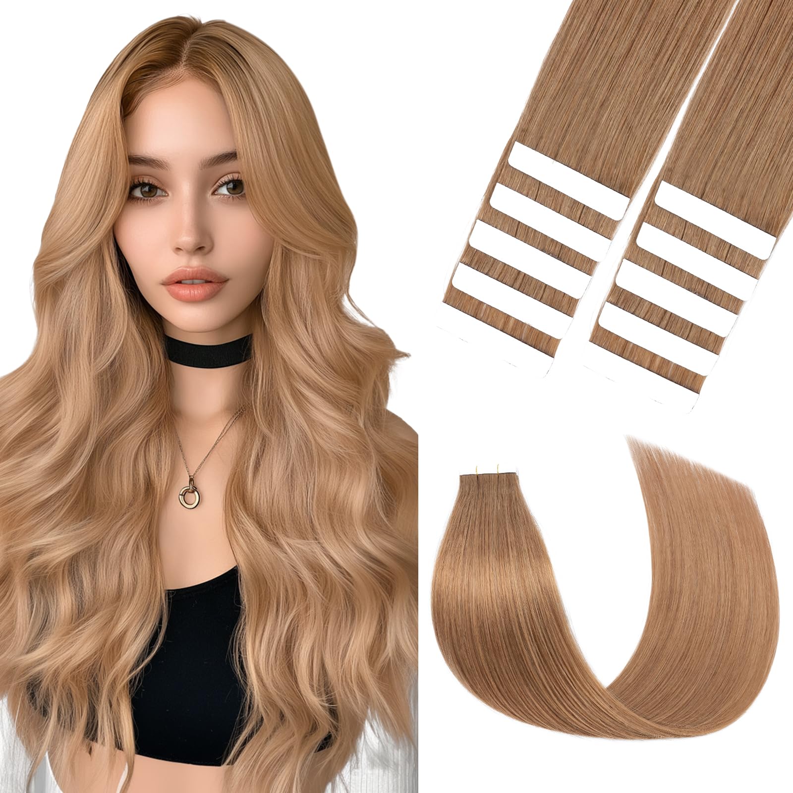 12"-24" Tape in Hair Extensions 100% Real Remy Human Hair Extension 10Pcs Straight Skin Weft Seamless (20inch #06 Light Brown) โ image 1