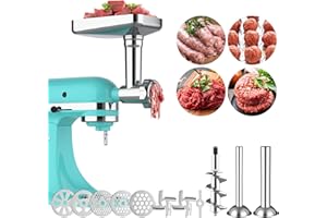 COOKRA Metal Meat Grinder Attachments for Kitchen Aide Stand Mixers,16Pcs Meat Grinder Accessories Set,Sausage Stuffer,Replace KSMFGA KSMMGA Attachment for Kitchen Aid Standing Mixer,Easy to Use and Clean