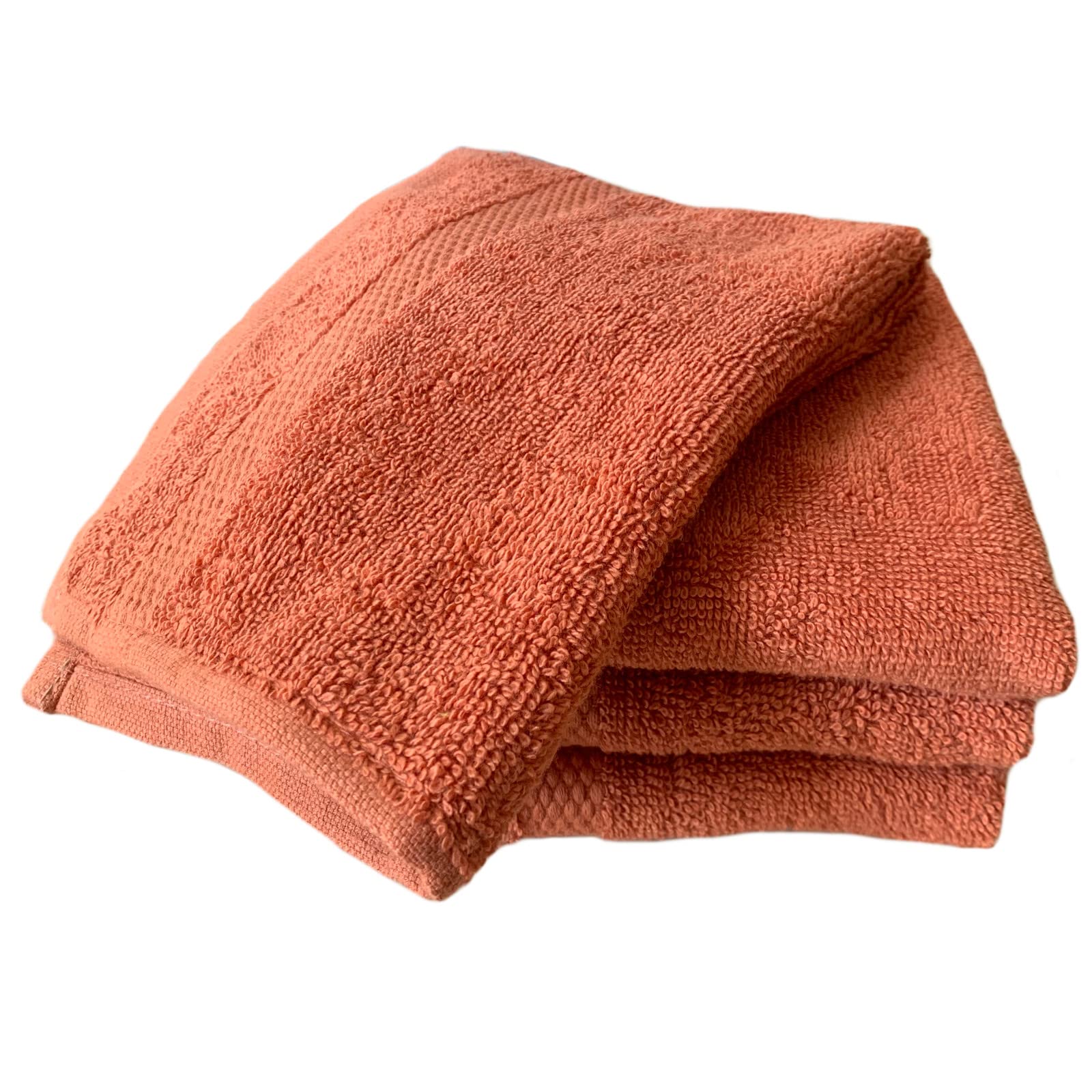 Sue Rossi Face Cloth Set of 4, Egyptian Combed Cotton, 30cm x 30cm Wash Cloth Flannel, Very Soft & Absorbent, Quick Dry 600gsm Bathroom Towels. (Burnt Orange)