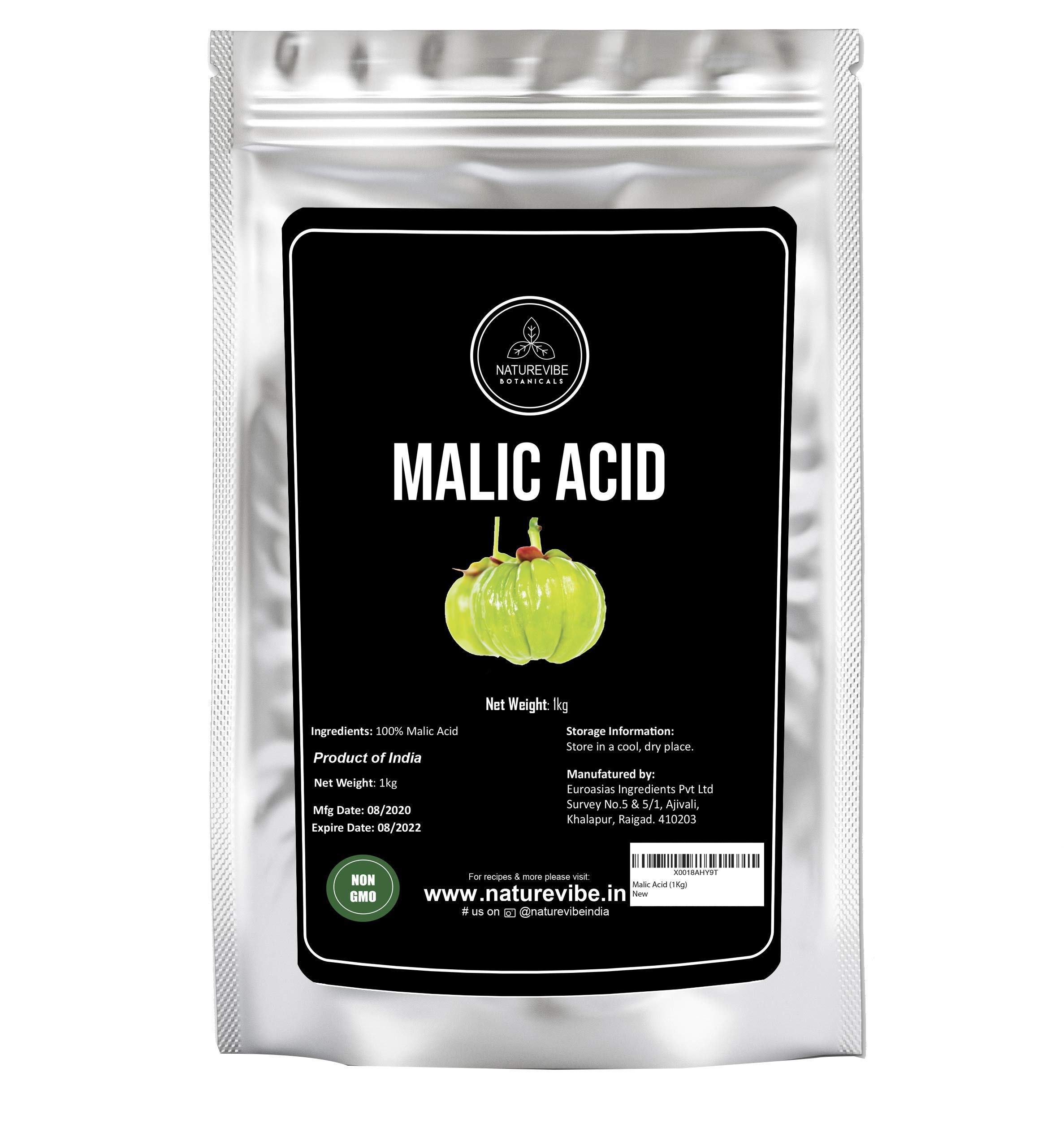Naturevibe Botanicals Malic Acid Powder, 1 Kg | Alpha Hydroxy Acid | Boosts Immunity | Suitable for Wine Making