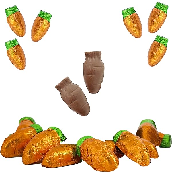 FRUIDLES EASTER CHOCOLATE CARROTS BUNNY RABBIT TREATS MILK CHOCOLATE, INDIVIDUALLY WRAPPED IN ORANGE FOILS, APPROXIMATELY 38 PIECES PER POUND (HALF-POUND)