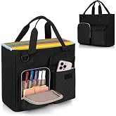 LUXJA Vertical File Organizer for Letter Size Hanging File Folder, Black | Portable Document Organizer with 12.9" Tablet Pocket, Foldable File Tote Bag with Detachable Support Board for Home Office