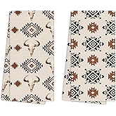 EGBTL Boho Southwestern Kitchen Towels, Rustic Farmhouse Western Aztec Bull Skull Pattern Hand Towels for Bathroom Decor, Country Western Dishcloths Dish Towel for Kitchen 16x24 Inches Set of 2