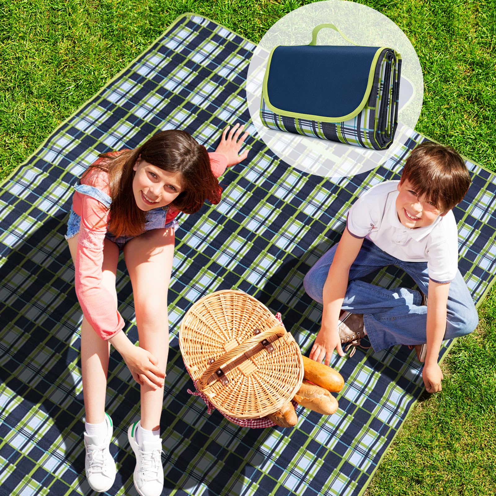 Habaylin Picnic Blanket Waterproof, Extra Large Picnic Mat 200x200CM, Foldable Washable Beach Mat with Carrying Handle, Outdoor Beach Blanket for Camping Park Hiking Visit the Store