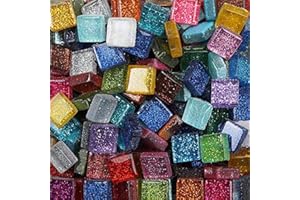 ESWENY Mixed Color Mosaic Glass Tiles Shine Crystal Glass Pieces Bulk Square Glitter Crystal Mosaic Tiles for Home Decoration or DIY Crafts 200g,1x1 cm (Panchromatic)