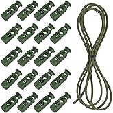 uxcell 40 Pcs Double Hole Cord Locks with 39Inch Elastic Shock Cord, Plastic Spring Toggle Stopper Clip with Stretch String for Shoelaces Drawstrings Paracord, Army Green