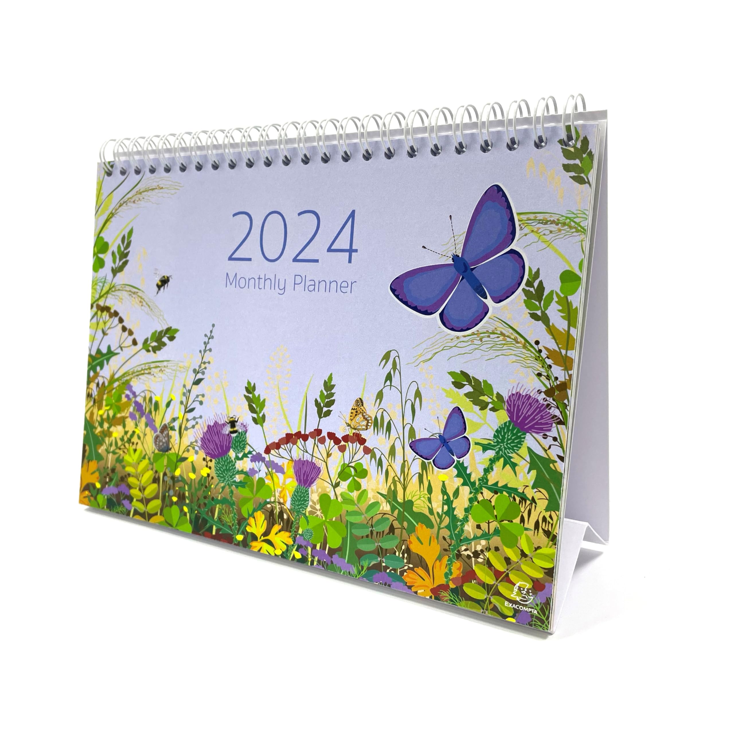 Exacompta - Ref GS038Z 2024 Desk Calendar/Monthly Planner Butterfly Design Month per Page Includes UK Holidays 210mm x 150mm Stands Securely on a Desk/Shelf Includes a section for Reminders & Notes โ image 1