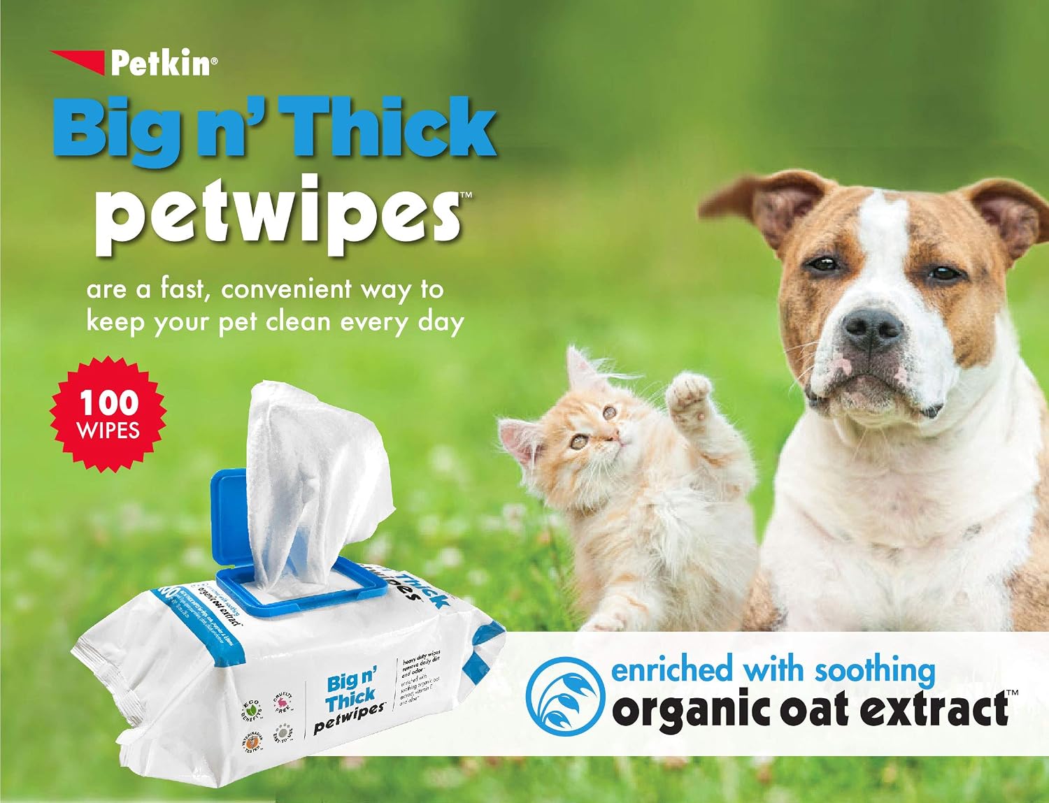 Petkin Petwipes, 100 Wipes, Big 'n Thick Extra Large Pet Wipes for Dogs and Cats, Cleans Face, Ears, Body and Eye Area - Image 3
