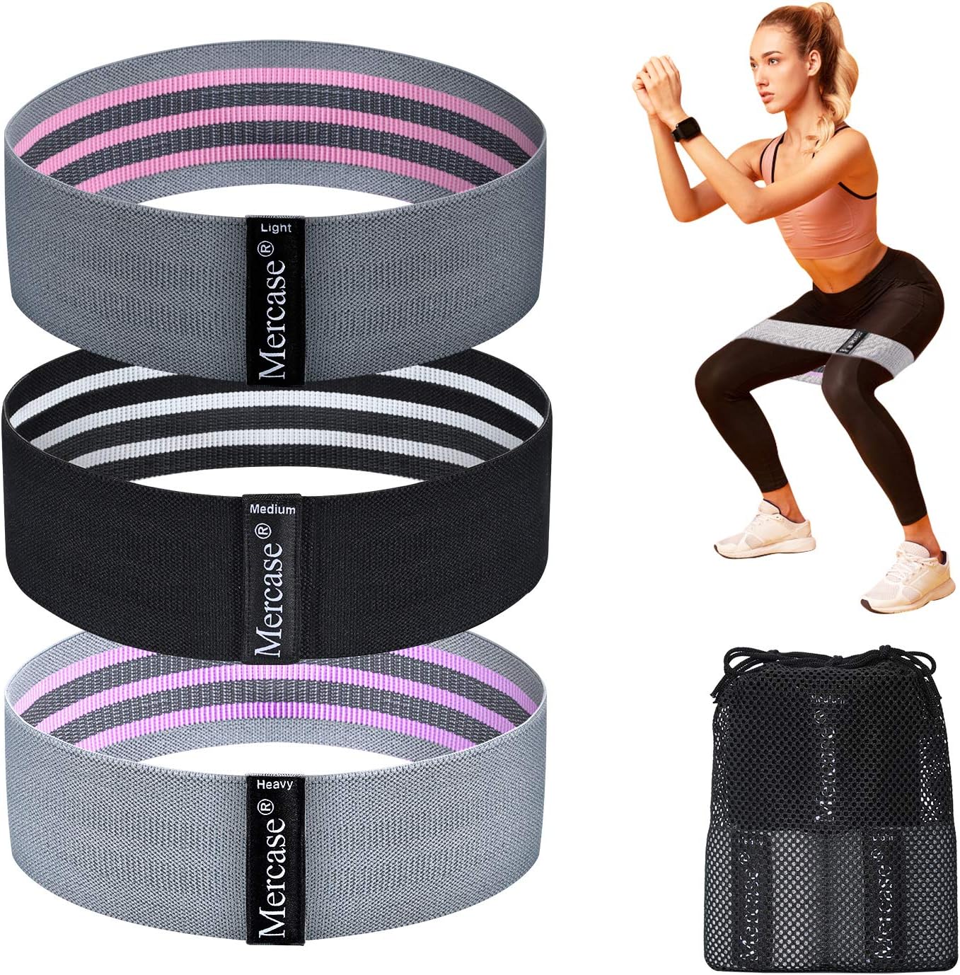 Bikien Fabric Resistance Bands Set Men/Women, NonSlip Workout Bands