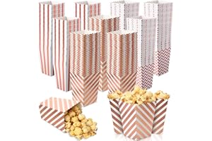 MEANPLAN 200 Pcs Popcorn Boxes Mini Paper Popcorn Box Cardboard Popcorn Container for Party Disposable Snack Candy Popcorn Bags Popcorn Holder for Birthday Wedding, 2.2 x 4.2 x 3 in (Rose Gold, Mixed Style)