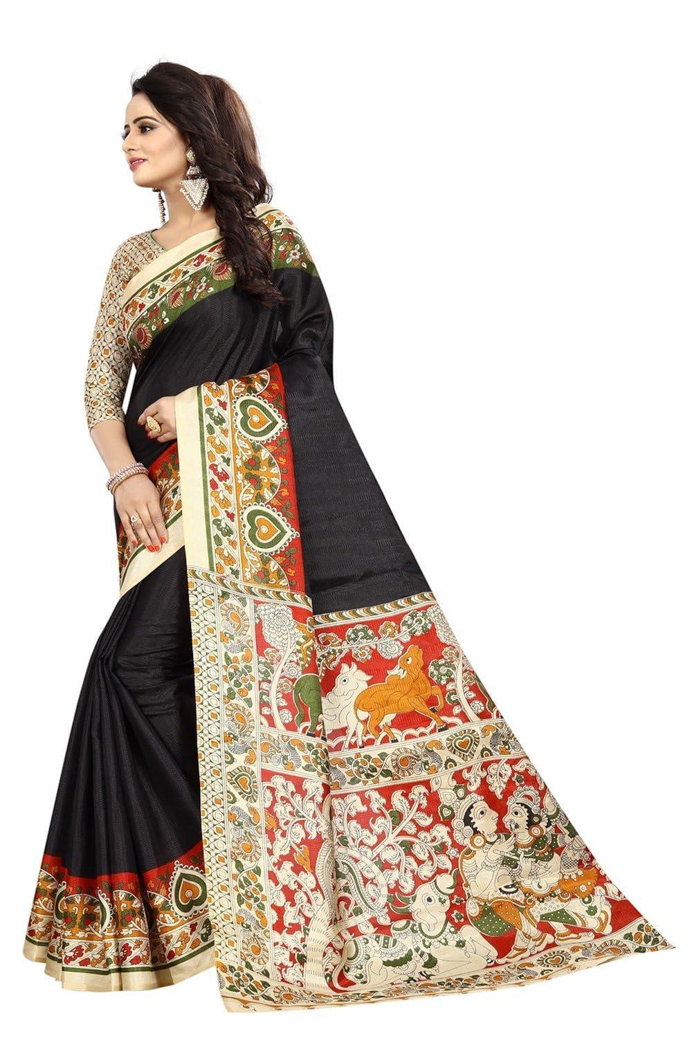fabdiamond khadi silk saree with blouse piece(free-size)