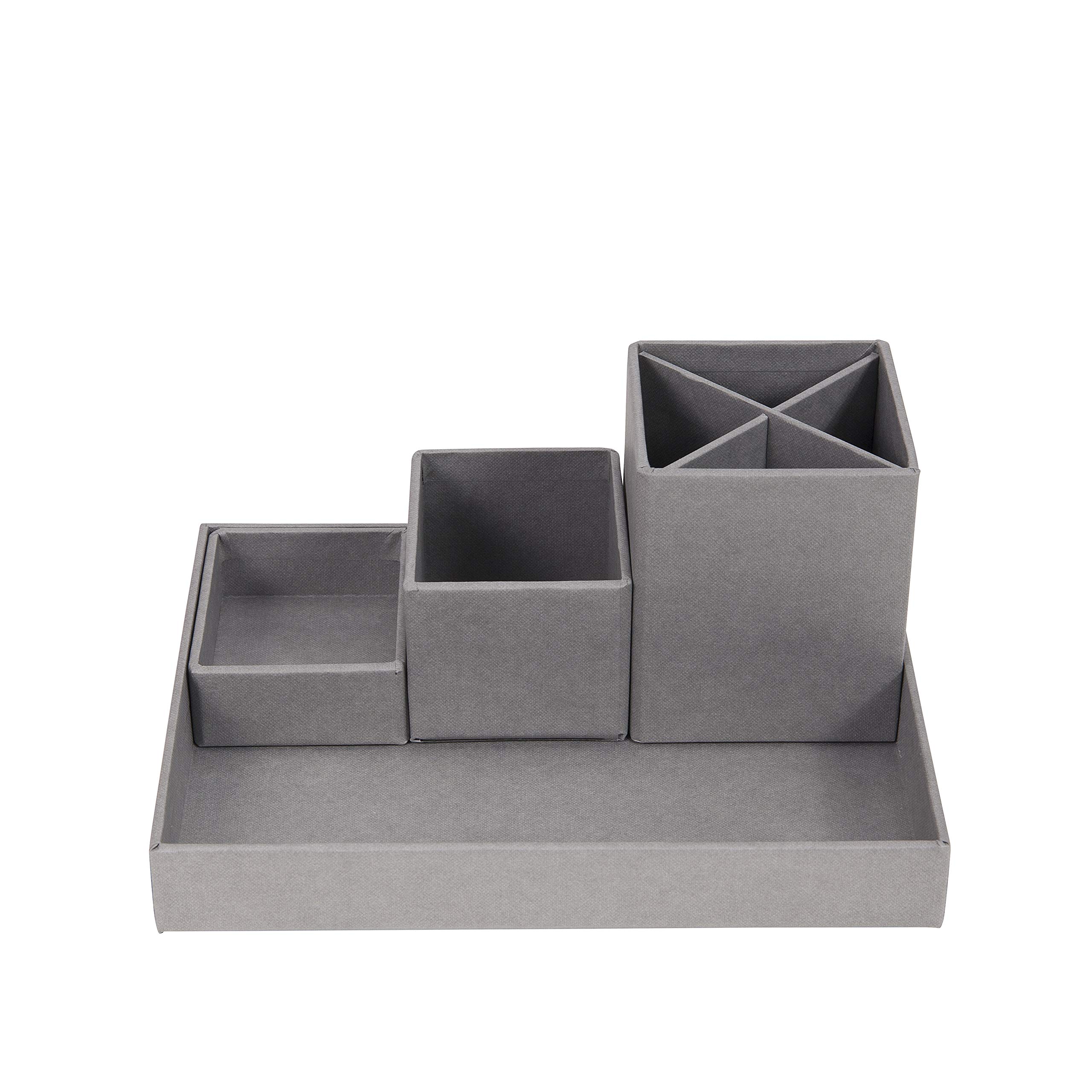 Bigso Box of Sweden Desk Storage Organiser for Stationery - Pen Holder with 4 Compartments for Various Office Items - Fibreboard and Paper Stationery Storage - Grey