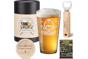 60th Birthday Gifts for Men, Vintage 1965 Beer Glass, Wooden Bottle Opener, Vintage Beer Box, Wooden Coaster, 1965 Greeting C