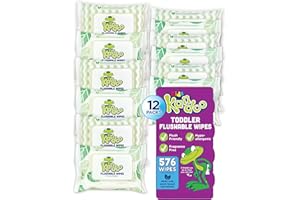 Flushable Wipes for Baby and Kids by Kandoo, Sensitive and Unscented Formula, Hypoallergenic Potty Training Wet Cleansing Cloths , 48 Count, Pack of 12