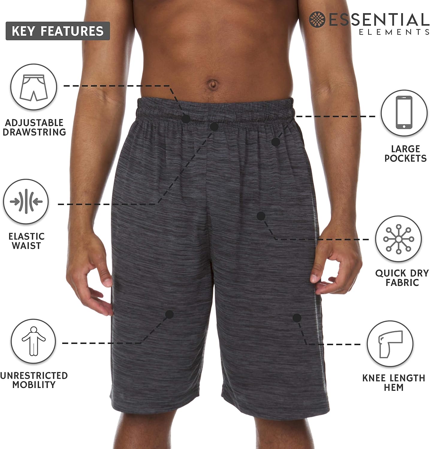 Essential Elements 3 Pack: Mens Quick Dry Active Performance Athletic Cationic Basketball Shorts with Pockets at  Men’s Clothing store