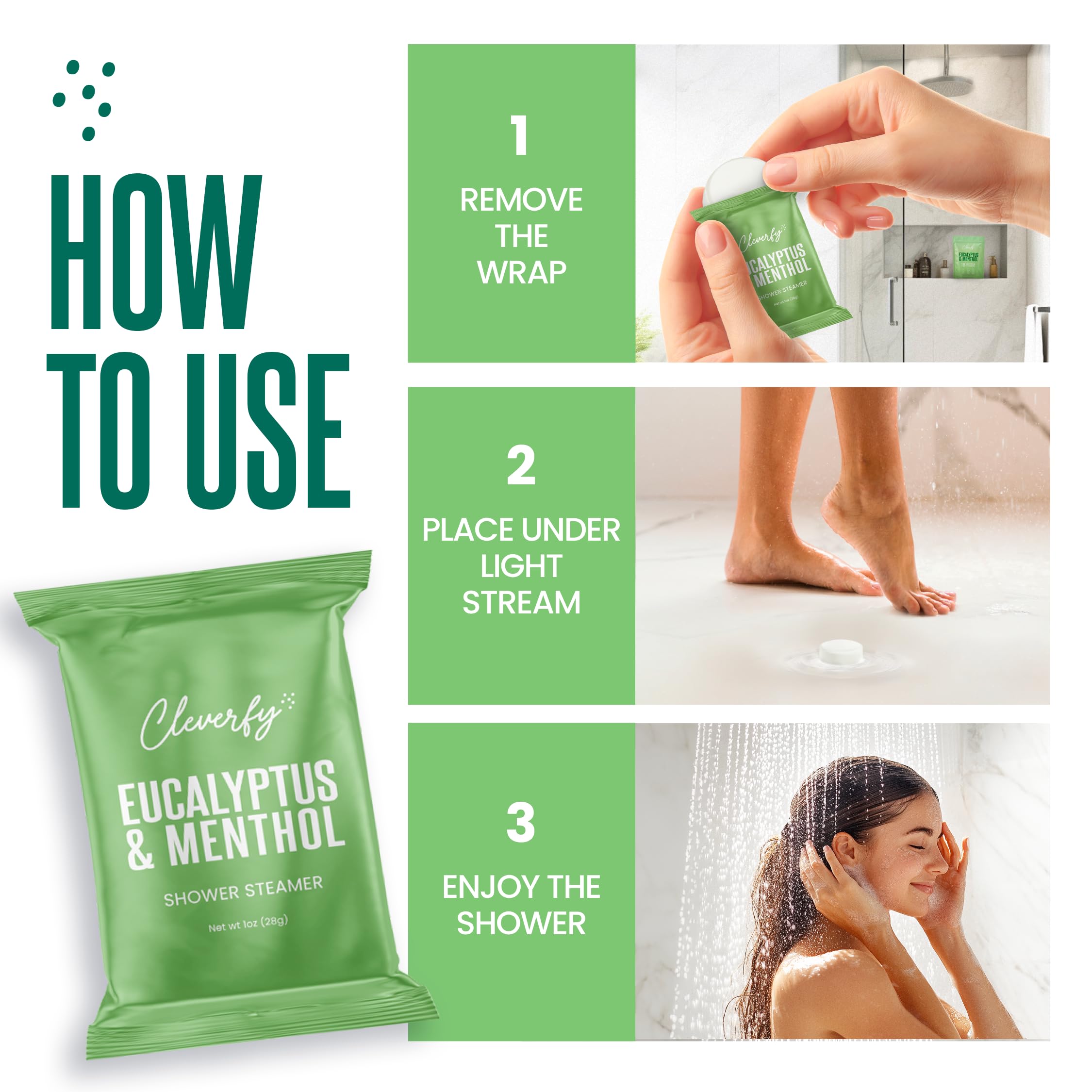 CLEVERFY Eucalyptus for Shower Steamers Aromatherapy – Self-Care Shower Bombs for Sinus Relief and Nasal Congestion – 18 Tablets