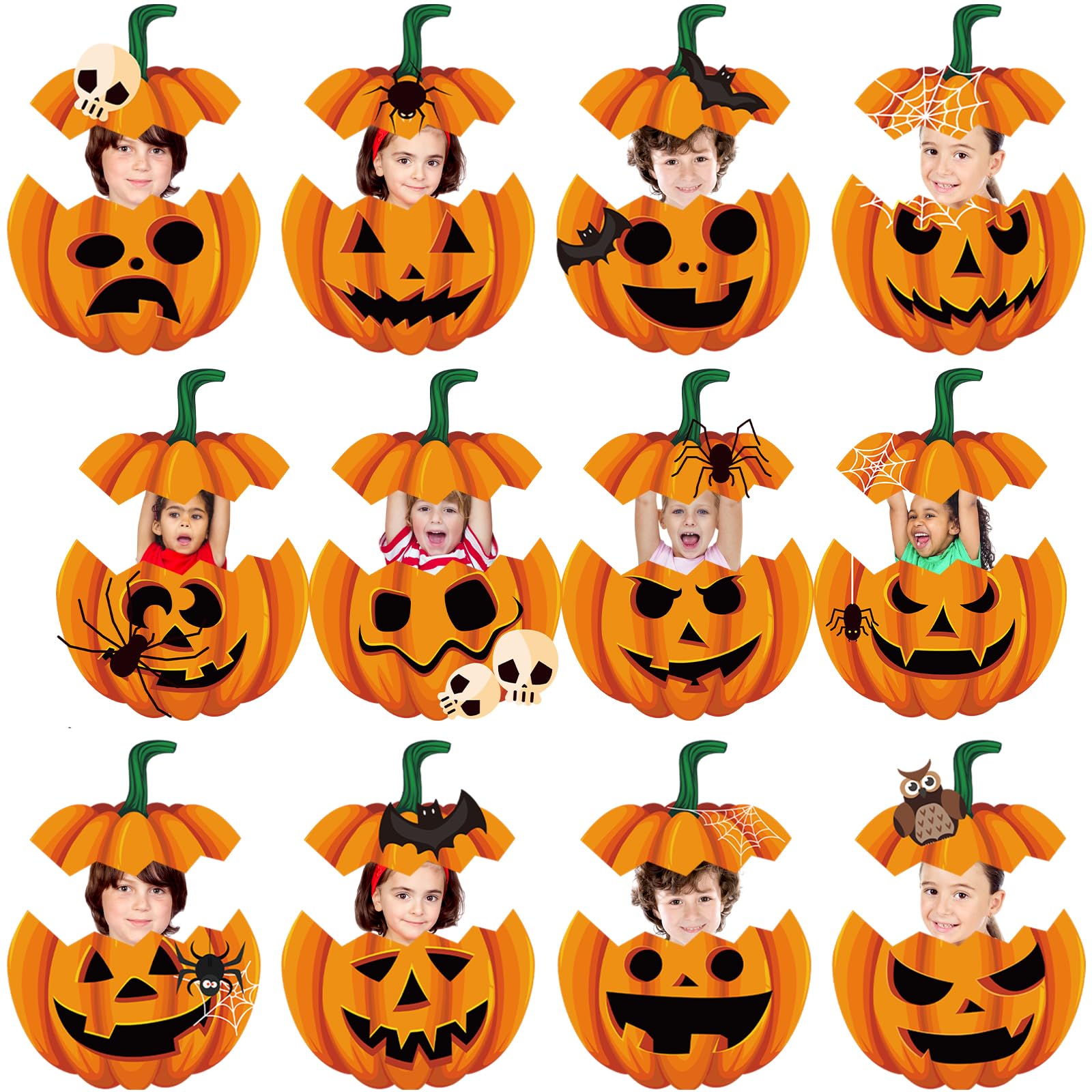 Photo 1 of Kosiz 60 Pcs Halloween Pumpkin Decorations for Classroom Scary Pumpkin Cutouts Halloween Bulletin Board Decor Decoration for DIY Craft Photo Classroom Office Back to School Wall Decor, 12 Style(Scary)