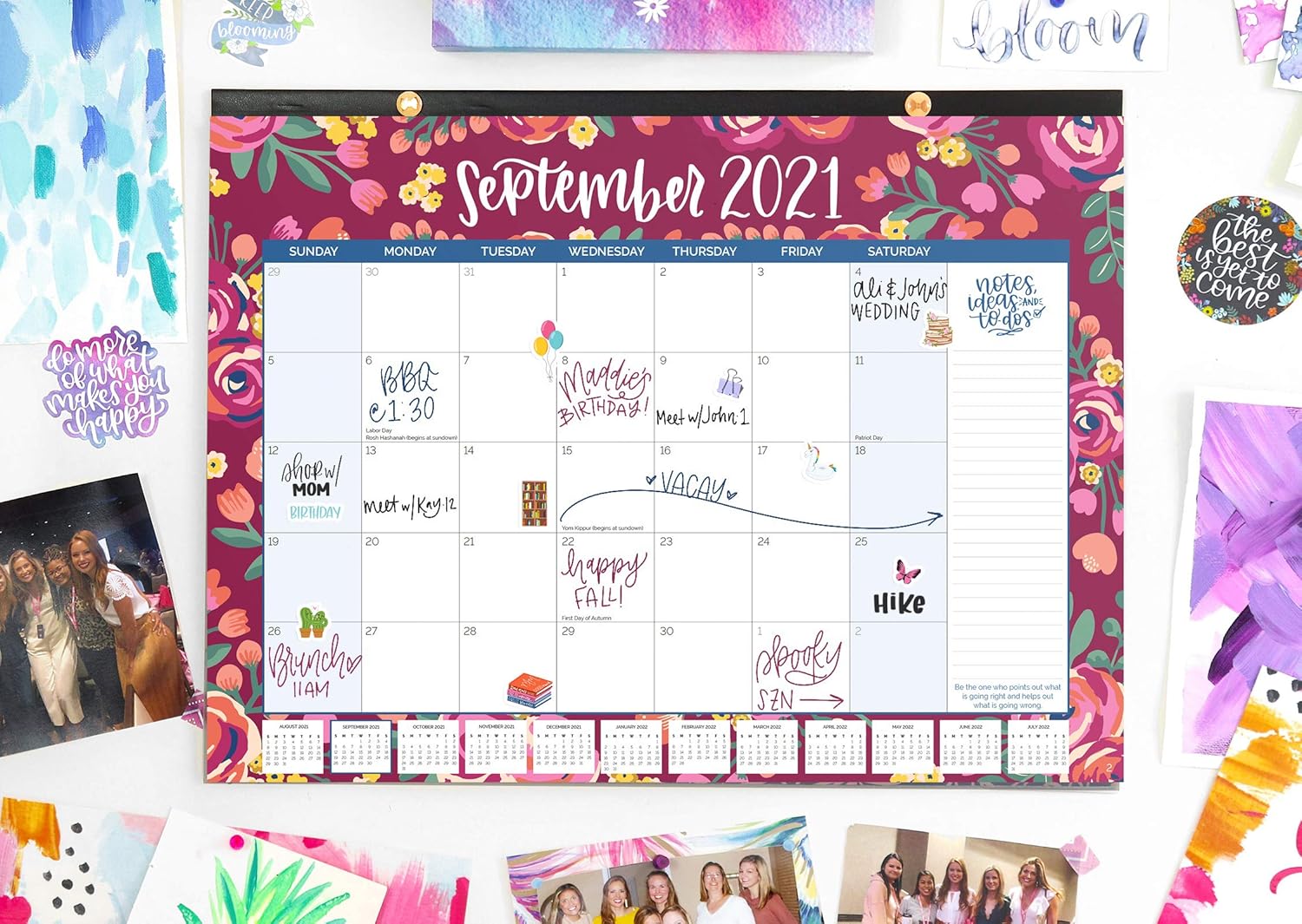 bloom daily planners 2021-2022 Academic Year Desk/Wall Calendar - 21" x 16" Large Monthly Organizer Pad (August 2021 - July 2022) Hanging or Desktop Blotter - Vintage Floral : Office Products