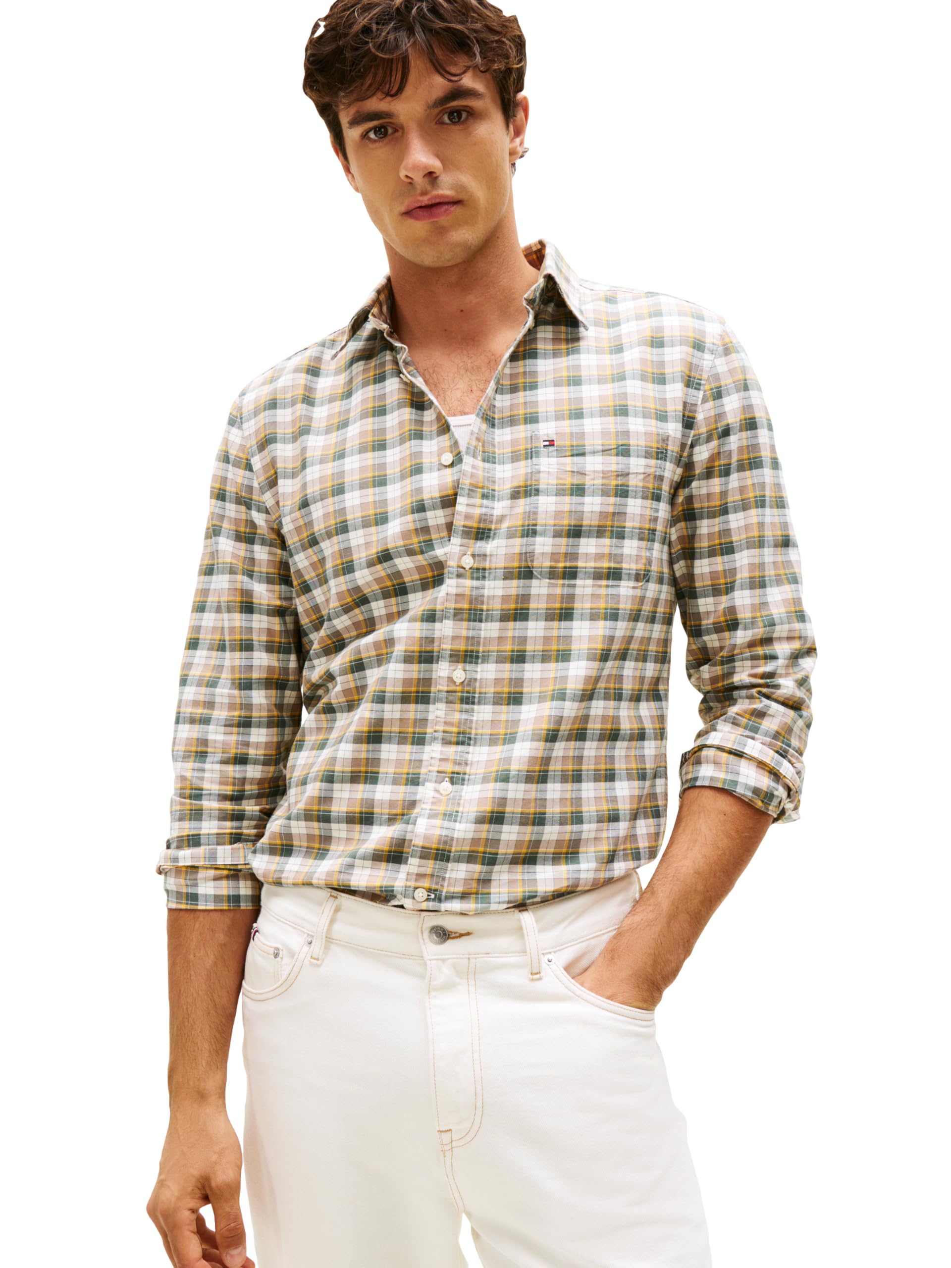 Tommy Hilfiger Men's Heritage Oxford Tartan Regular Long Sleeve Shirts, Coastal Taupe/Check Small Image Tommy Hilfiger Men's Heritage Oxford Tartan Regular Long Sleeve Shirts, Coastal Taupe/Check Small Image