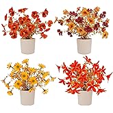 Luiywan Fake Potted Plants 4pcs, Artificial Fall Flowers with Vase, Autumn Harvest Decoration for Home Indoor Outdoor, Table Plants Farmhouse Decor for Kitchen, Bedroom, Living Room, Bathroom