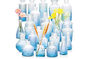 Brajttt Bud Vase Set of 25: Blue Glass Vases, Small, Cute Vintage Set for Flower, Wedding, Home Decorations
