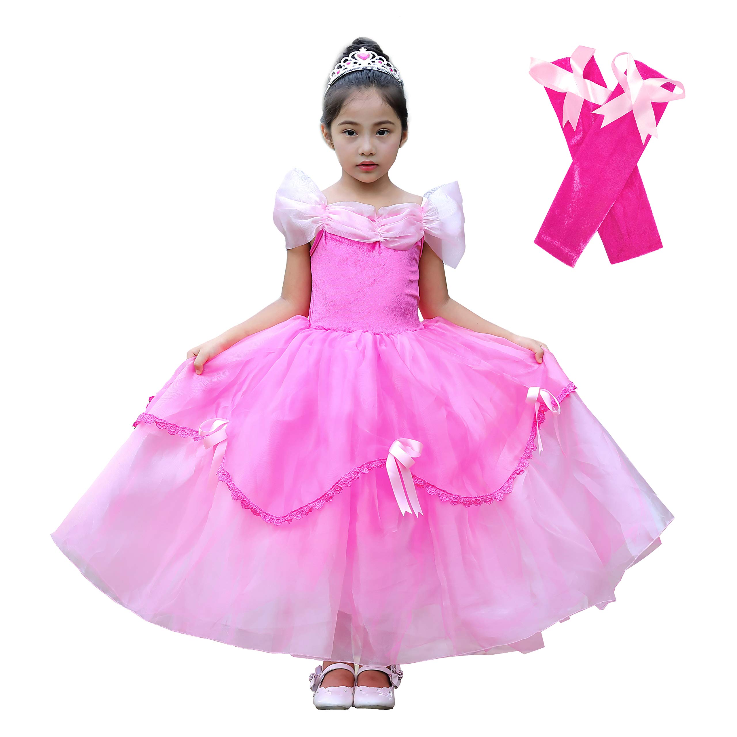 Lito Angels Sleeping Beauty Princess Aurora Fancy Dress Up Costumes Birthday Party Halloween Outfit with Arm mitts Age 3-4 Years Hot Pink 162