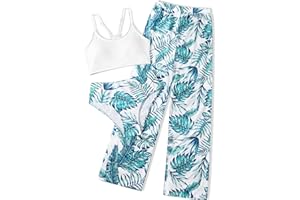 NECIOUS Girls Swimsuit, 3 Piece Bikini Bathing Suit Tropical Floral Swimwear with Cover Up Pants 7-16Y