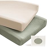 Konssy 2 Pack Muslin Changing Pad Covers for Boys, Ultra Soft & Breathable Cotton Baby Diaper Changing Table Covers, Neutral Nursery Diaper Changing Pad Sheets (Fog Green,Cream)