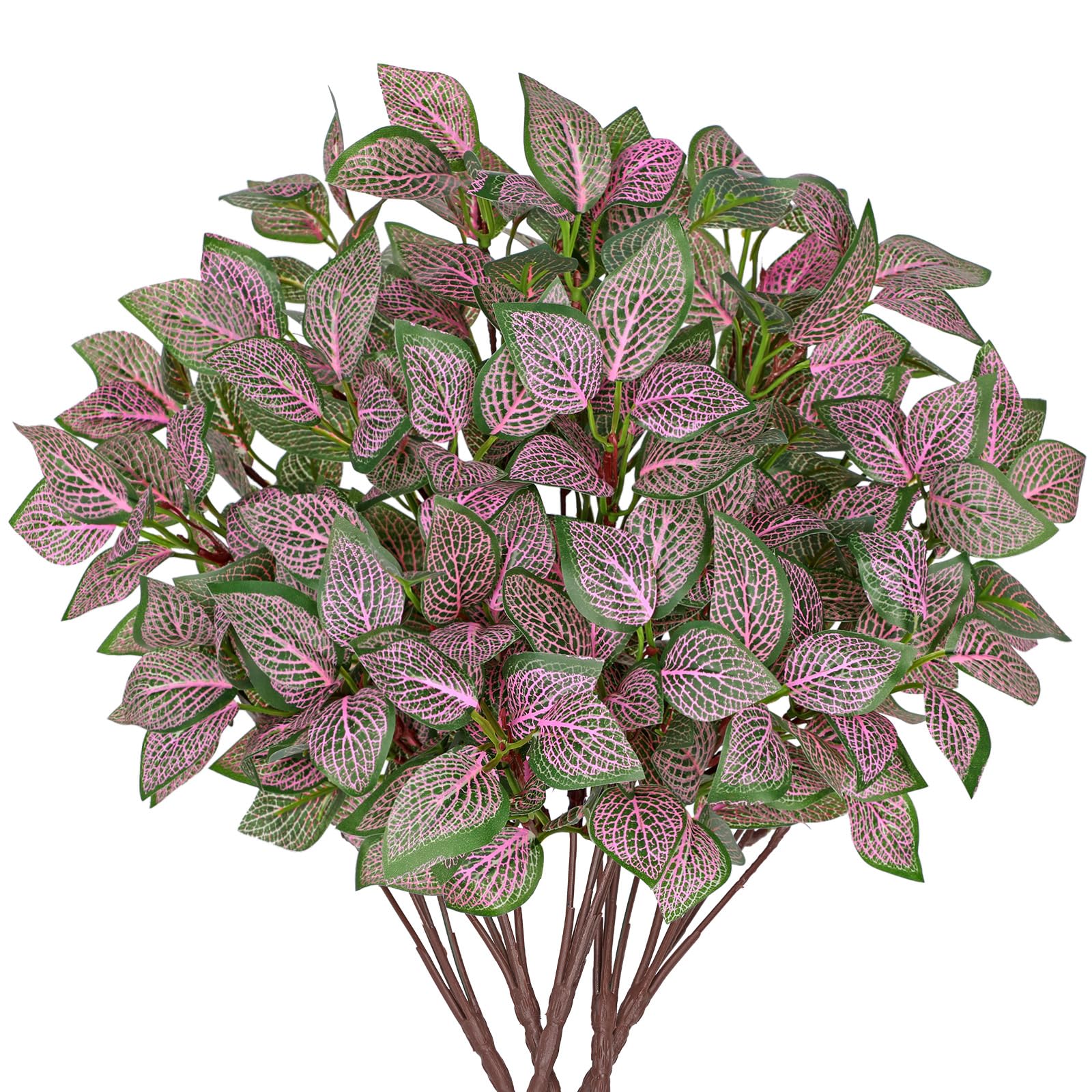 Photo 1 of Hollyone 5 Bundles Artificial Greenery Plants Stems Faux Fittonia Leaves Plant Bouquet Fillers for Arrangement, Fake Shrub Bushes Plants for Home Centerpiece Indoor Outdoor Garden Patio Porch