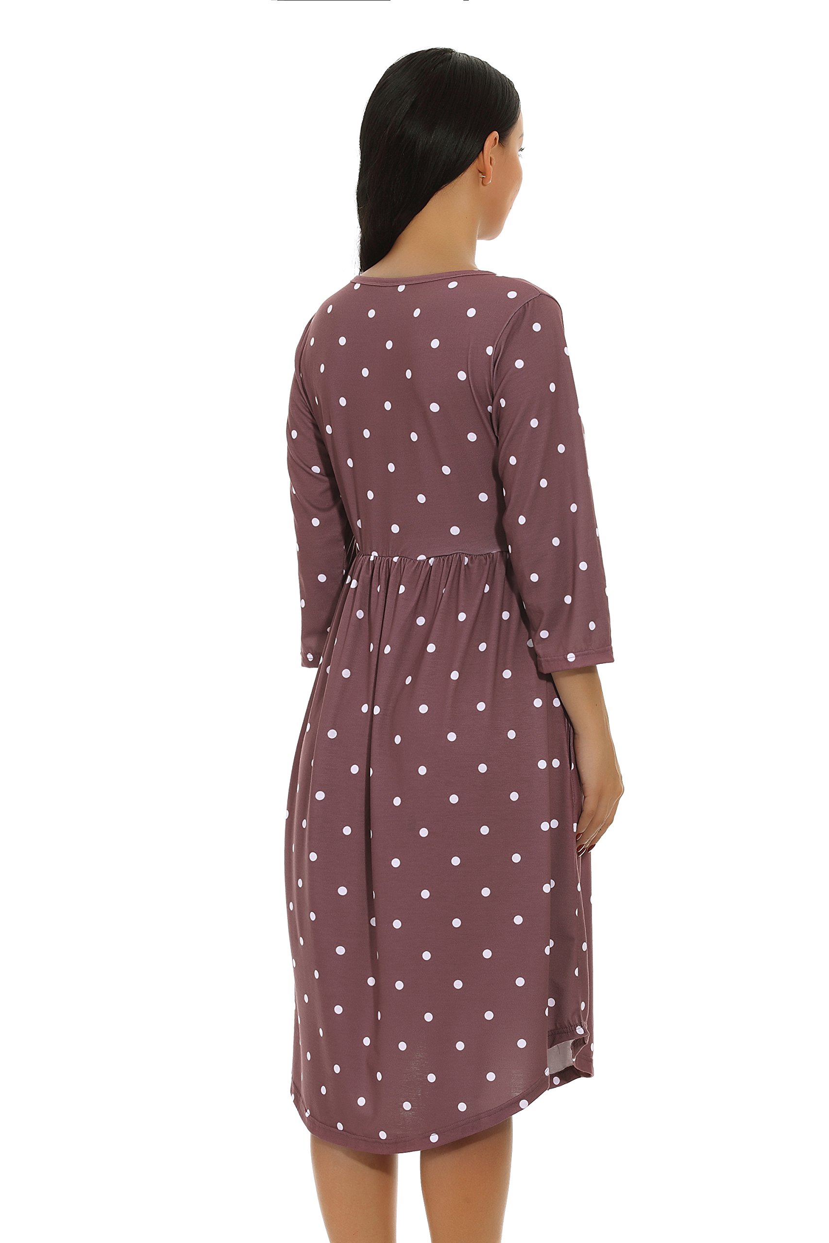 Fronage Fall 3 4 Sleeve Jersey Knit Dresses for Women Casual Hi Low Tunic Tops Cotton Dress (Coffee, S)