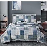 Ycosy Plaid Quilt Set King Size Patchwork Quilts Bedding Plaid Reversible Bedspread Coverlet Soft Lightweight Bed Cover Set All-Season, 1 Quilt with 2 Pillow Shams