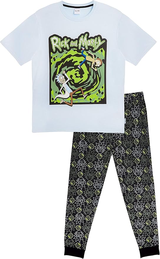 Rick and Morty Mens Pyjamas, 2 Piece PJs Set with Mens Lounge Pants