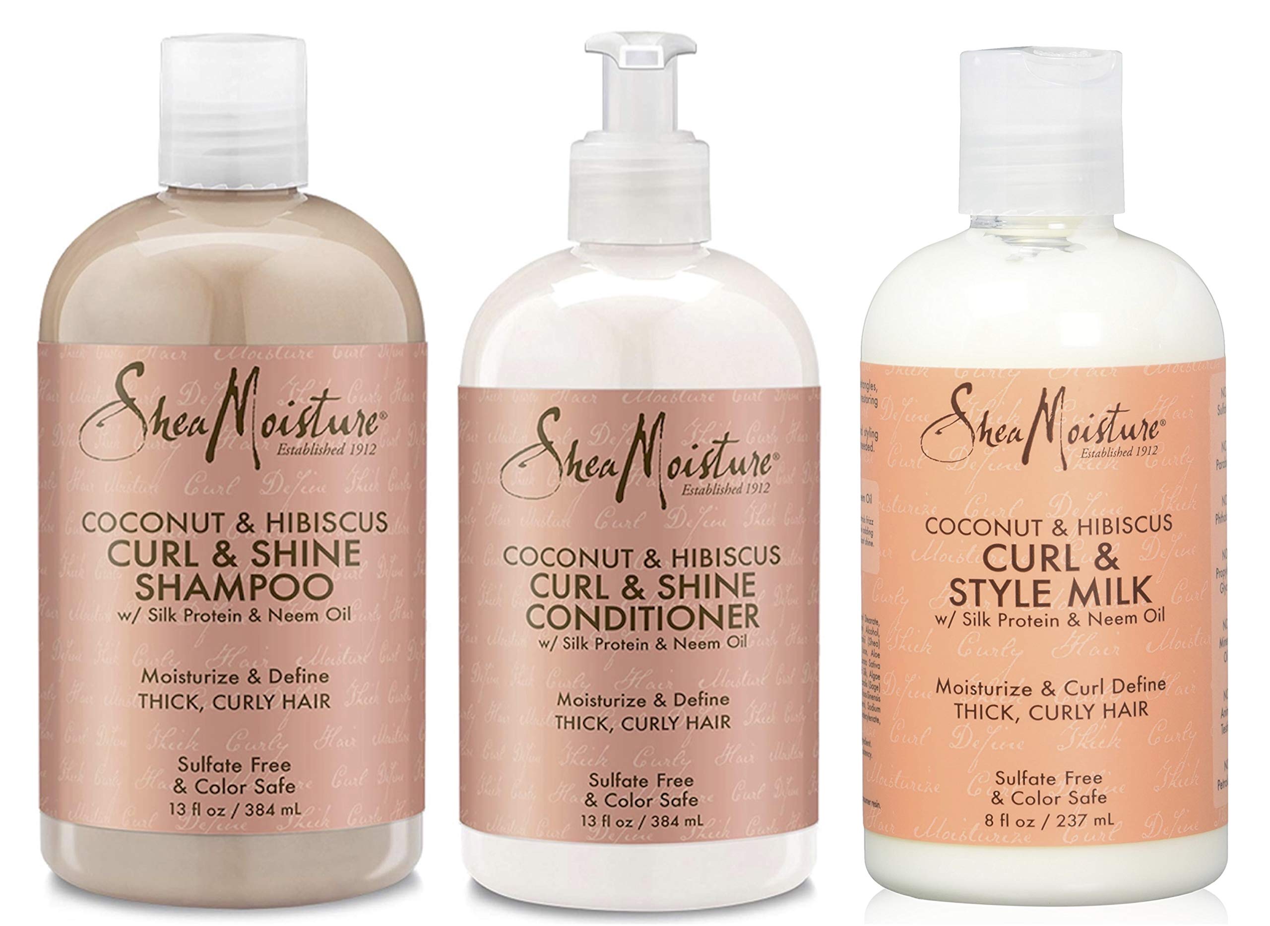 Coconut & Hibiscus Curl TRIO: Includes Curl & Shine Shampoo, Conditioner and Style Milk bny Shea Moisture