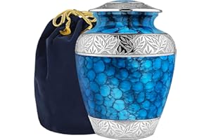 Trupoint Memorials Cremation Urns for Human Ashes, Decorative Burial Urn for Adult Men and Women, Large Light Blue with Silver Lining