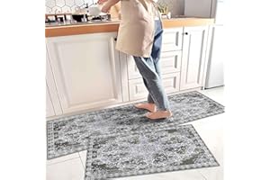 KUKLI KITCHEN Boho Kitchen Rugs and Mats Non-Slip, Washable, Stain and Fade Resistant, Suitable for Kitchen Mat Set of 2 Boho Kitchen Decoration 17"x47"+17"x30"