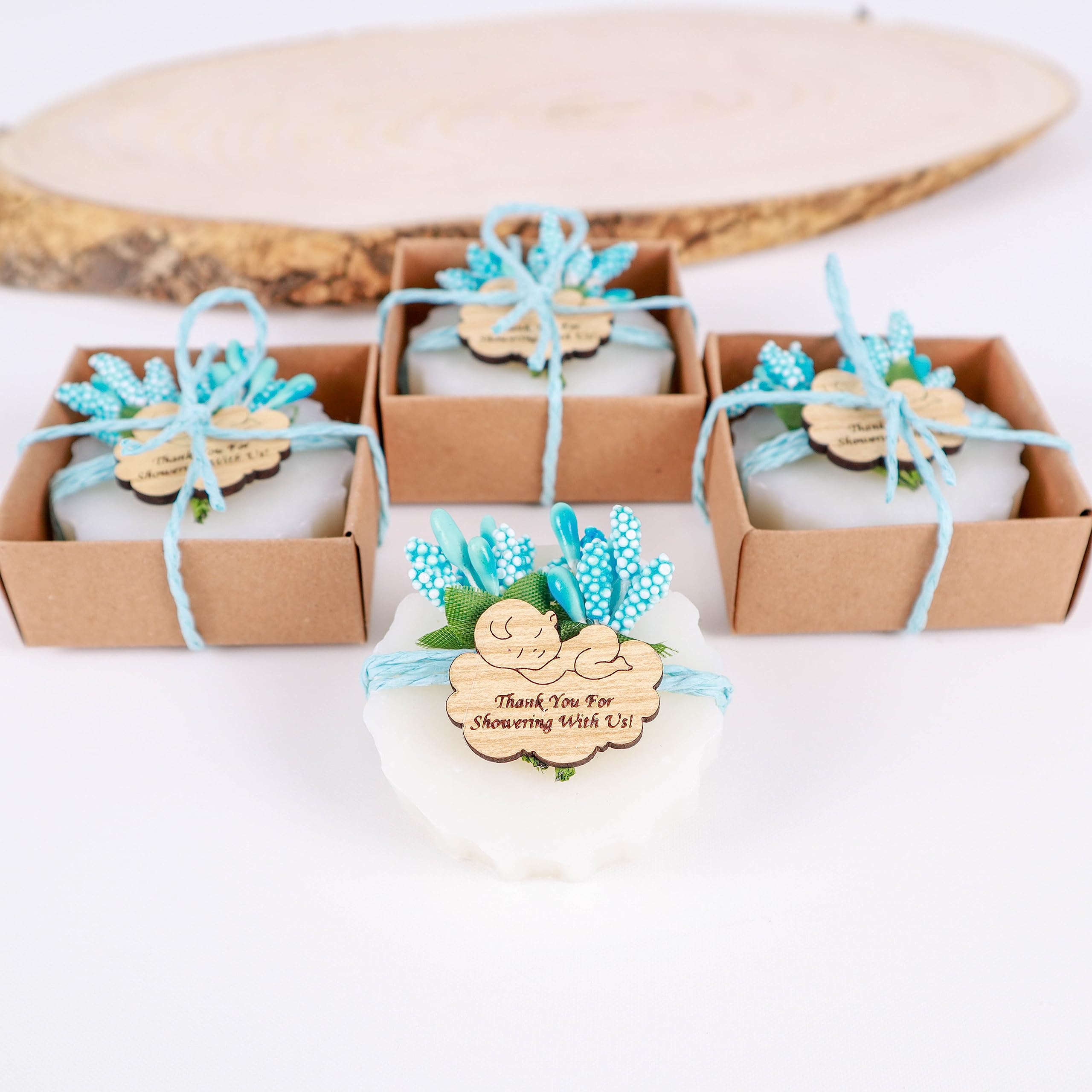 Photo 1 of HTF Pack of 10 Baby Shower Decorations, Baby Shower Gifts, Handmade Scented Vegan Mini Soap, Baby Shower for Boys (Baby Shower, Blue Decor)