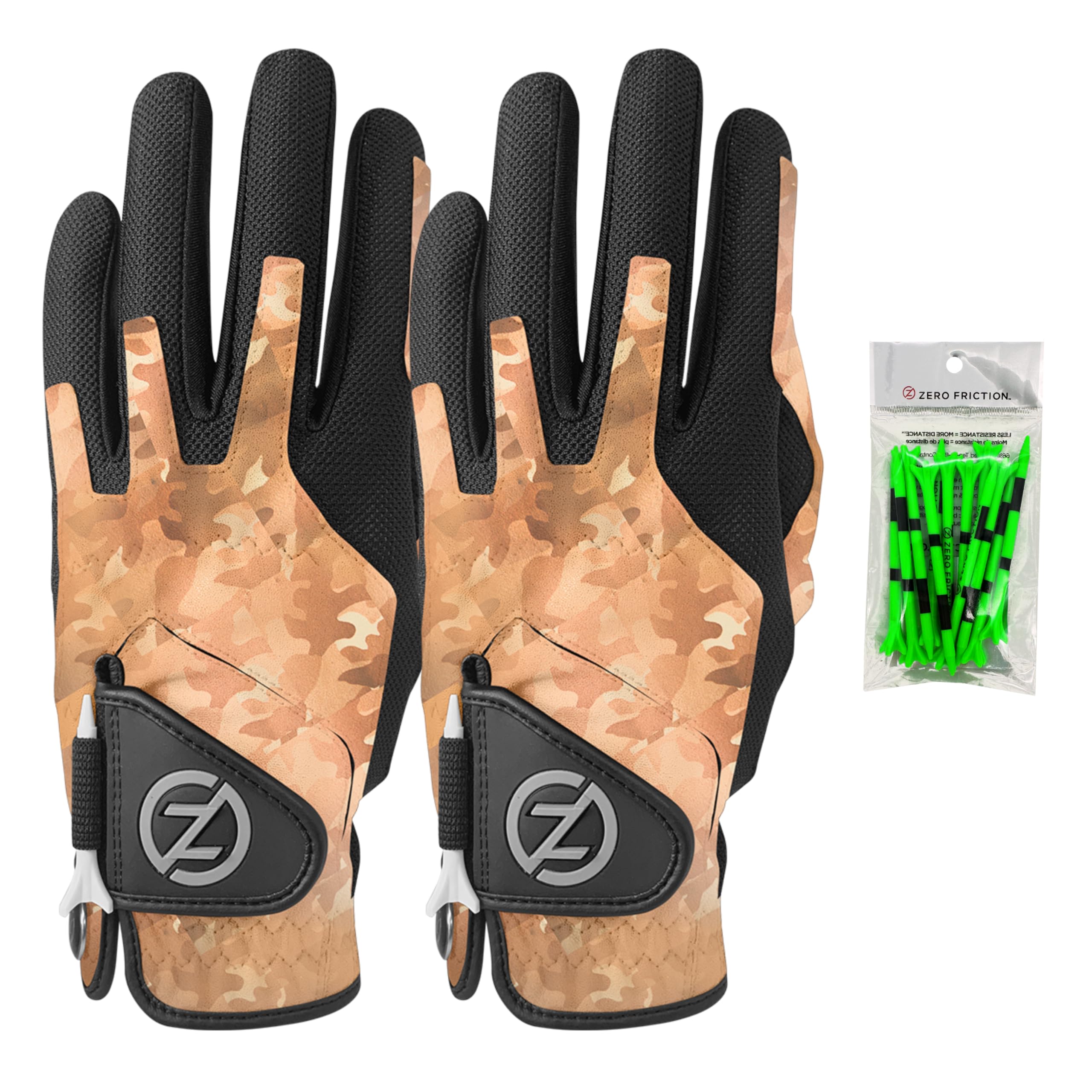 Zero Friction Men's Compression-Fit Synthetic Left Hand Universal Fit Golf Glove 2 Pack, One Size, Desert Camo