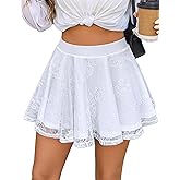 Avidlove Skirts for Women Lace Pleated Ruffles Skater Skirt Elastic Waistband Sexy Basic Stretchy Flared Casual Mini Skirt