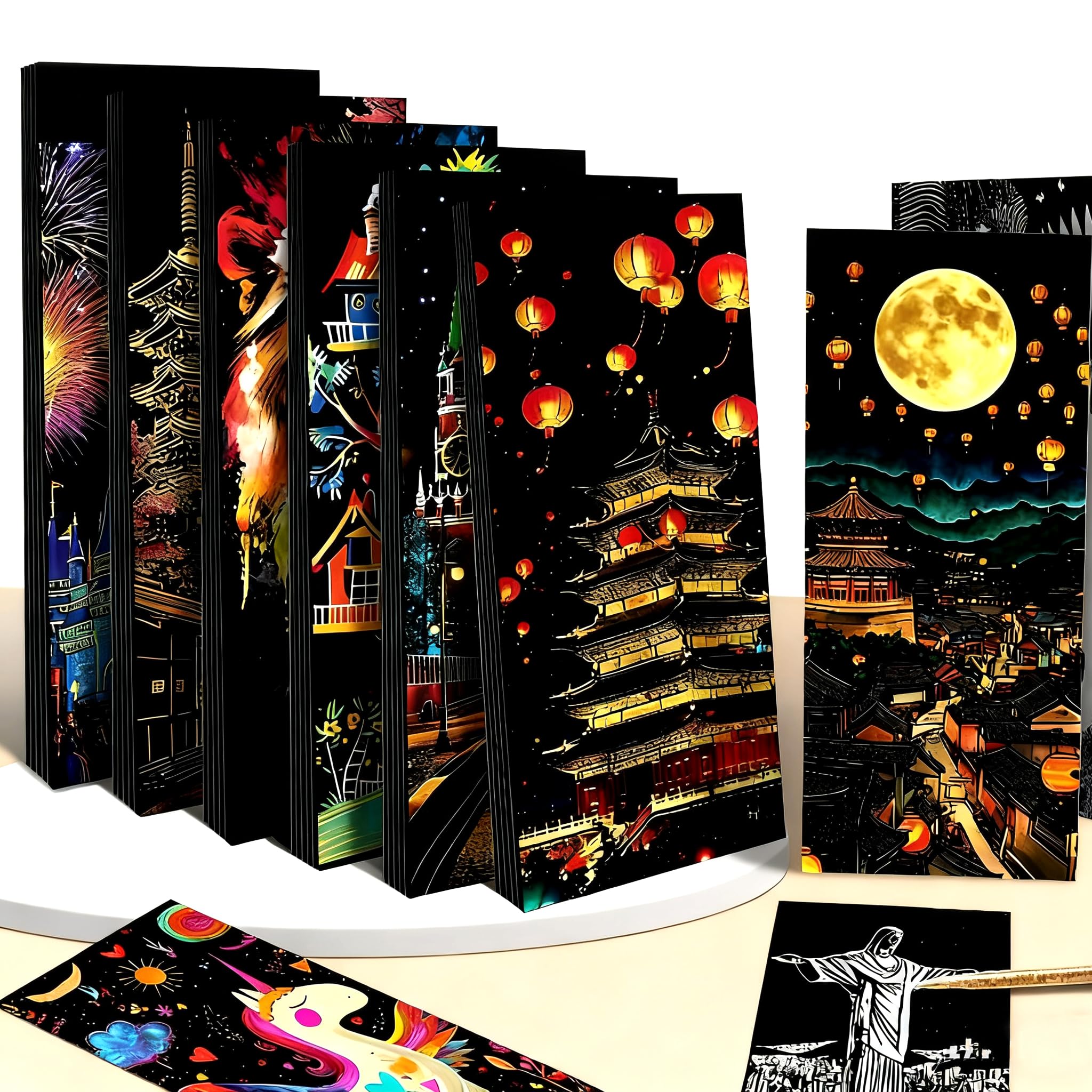 KAYSENSUK 8Pcs Mess Free Scratch Art Kit for Kids 3-5, 96 Sheets Rainbow Magic Scratch Paper with 8 Themes, Travel Toys Craft Kits for 3-12 Year Old Girls Boys, Educational Art Supplies Birthday Gifts