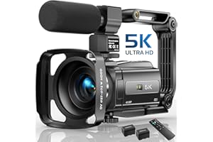 FJFJOPK 5K Video Camera Camcorder, 48MP UHD Wifi IR Night Vision Vlogging Camera for YouTube, 16X Digital Zoom Touch Screen Vlog Camera with External Microphone, Lens Hood, Stabilizer, Remote, 2 Batteries
