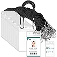 Marspark 100 Pieces Lanyards for ID Badges Name Tag Lanyards Bulk Neck Lanyard Badge Holder for Reel ID Card Name Badge Holder Waterproof Plastic Resealable Card Sleeves Hook Cords(Black)