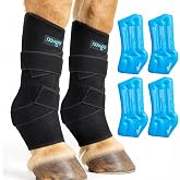 NEWGO Horse Ice Pack, 2 Wraps with 4 Reusable Gel Packs | Full Coverage Ice Boot for Horse Knee, Legs, and Hooves. Cold Therapy for Injury and Swelling.