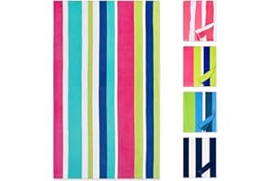 cabanana Large Beach Towel Oversized - Cotton Velour 35 x 70 Inch Rainbow Striped Terry Pool Towel, Cabana Soft Swimming Towel for Adults Women Men (Rainbow Pink)