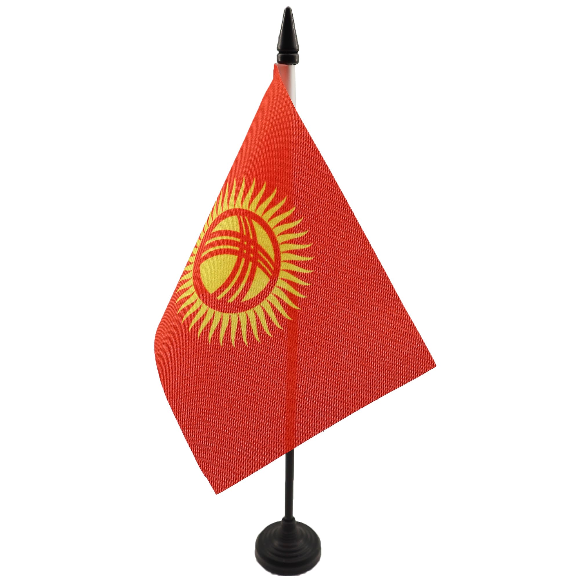 AZ FLAG - Kyrgyzstan Table Flag 4'' x 6'' - Kyrgystani Office Mini Banner 100% Polyester 15 x 10 cm - Mini Desk Flag with 10'' Pole and Black Plastic Base