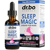 Liquid Melatonin Kids Sleep Aid - Sleep Magic Kids Melatonin Liquid 3mg Berry Drops, D3, L Theanine - Children's Sleeping Aids, Natural Calm L-Theanine Supplement, Toddler Travel Essentials 2 Fl Oz