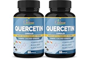 Organic Cadane 2 Packs Quercetin Supplements Capsules Equivalent to 1900mg, 4 Months Supply with Turmeric, Berberine, Nettle, Black Seed, Black Pepper - Supports Cardiovascular Health, Immune System