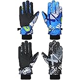 Honoson 2 Pairs Kids Snow Gloves Winter Waterproof Kids Ski Gloves Youth for Girls Boys Outdoor Toddler Snowboard Warm Clothe